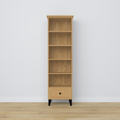Regal mit Schublade Eichenholz Eiche natur mit Schwarz 57 cm – Wohnzimmer und Arbeitszimmer, skandinavischer Stil