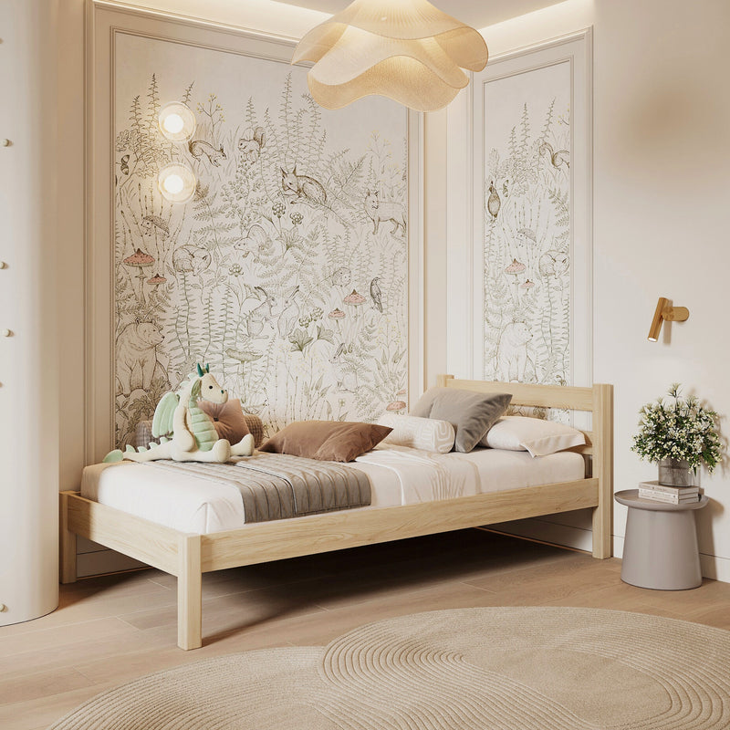 Einzelbett aus Holz Kiefer farblos – Kinderzimmer, Massivholz, Scandi-Stil
