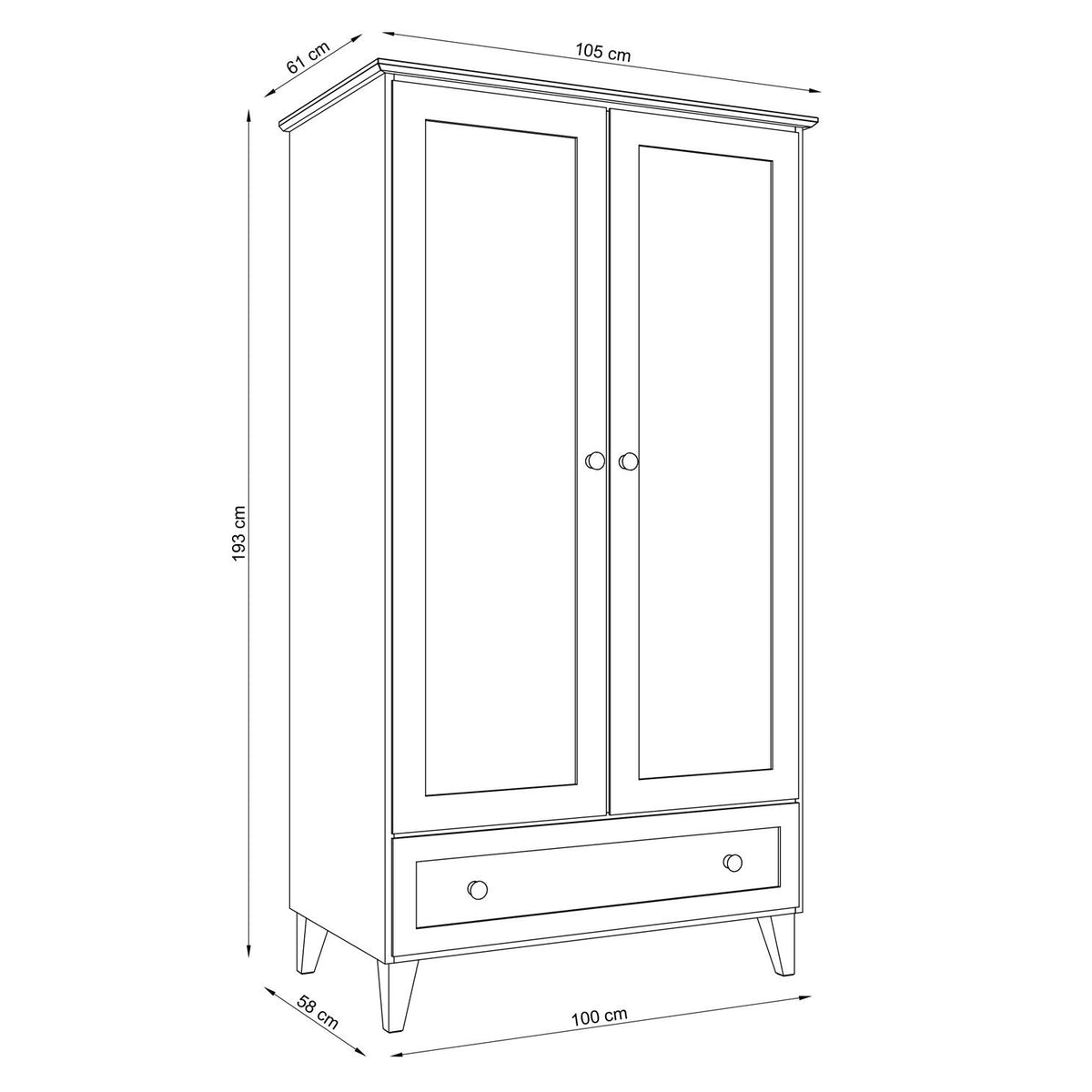 Oak wardrobe 2D1S Scandi oak natural / black