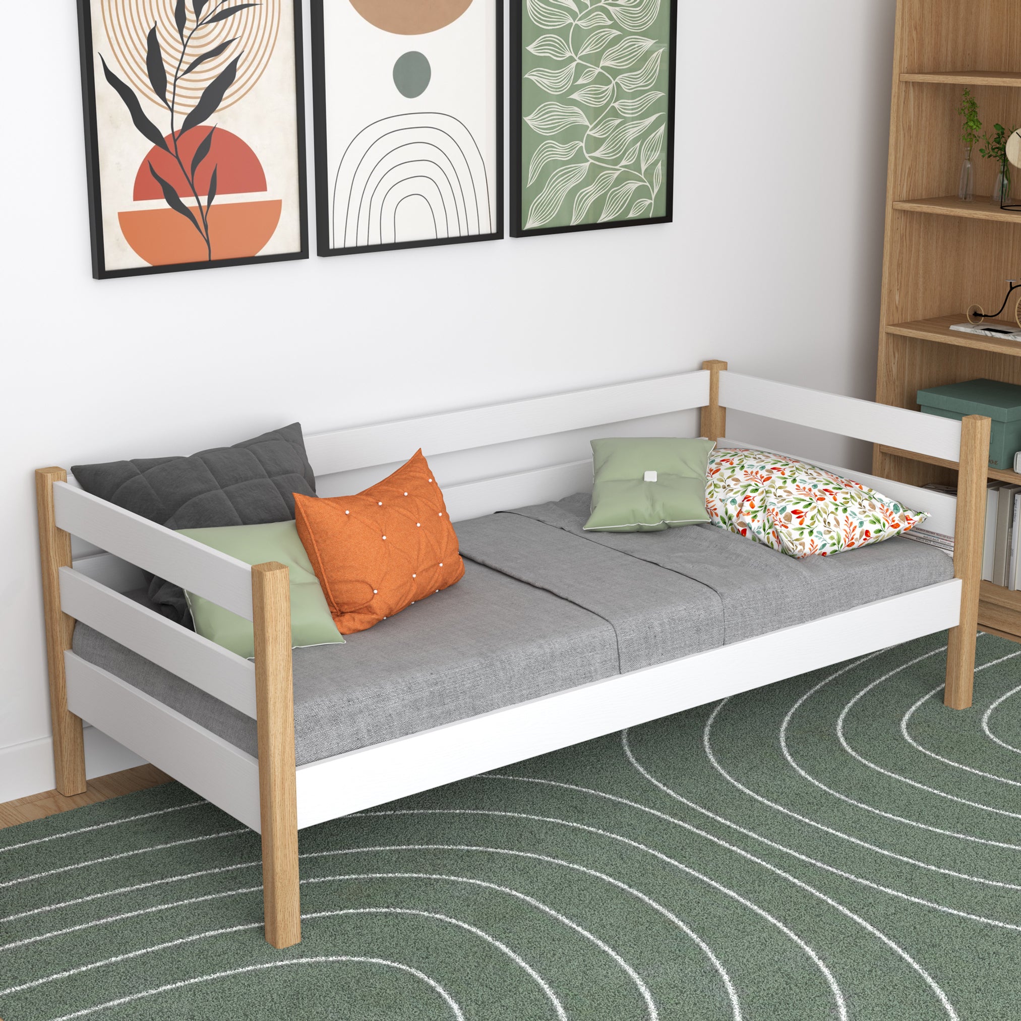 Łóżko sofa N01 biało dębowy – dodatkowy widok, trwała jakość Nizio Home
