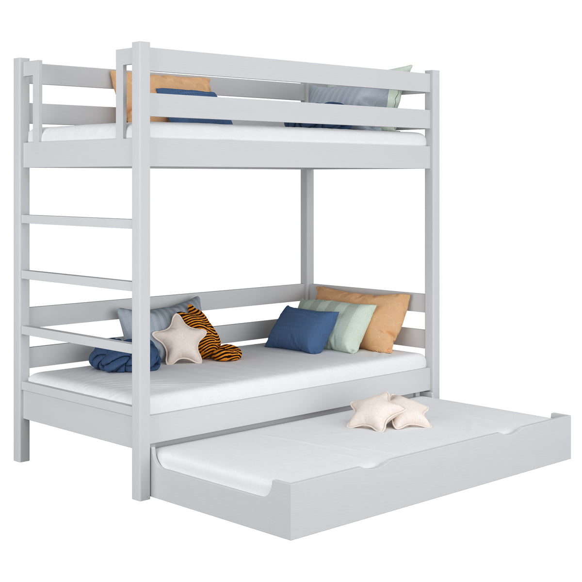 Etagenbett Aschgrau mit Matratzen-Schublade – Schutzgitter, Holz, Nizio Home
