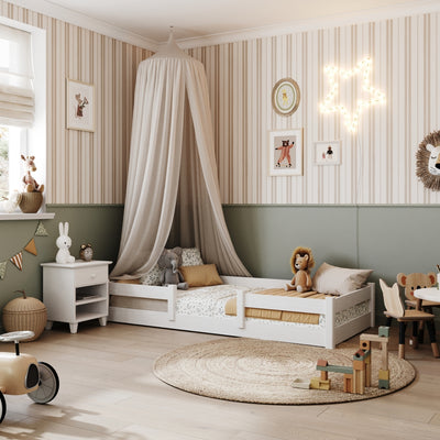 Wooden low bed N01 white