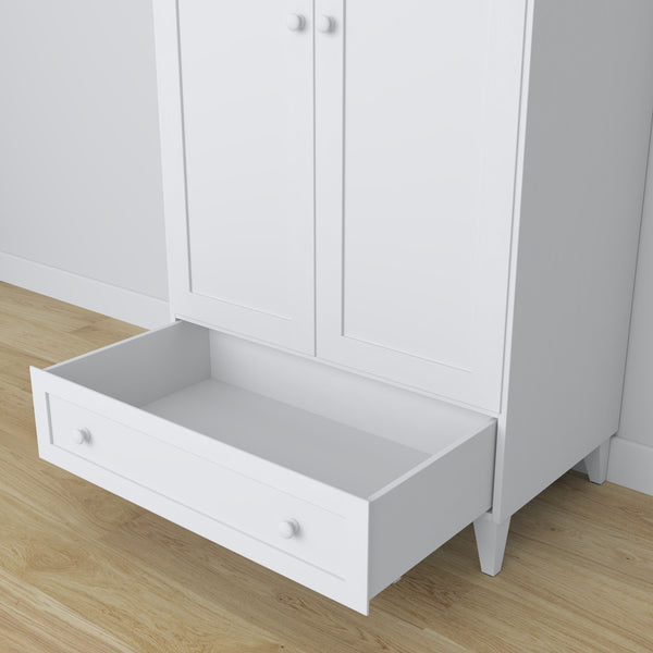 Schrank 2D1S Holz weiß – Seitenansicht, Tiefe und Proportionen des Möbelstücks