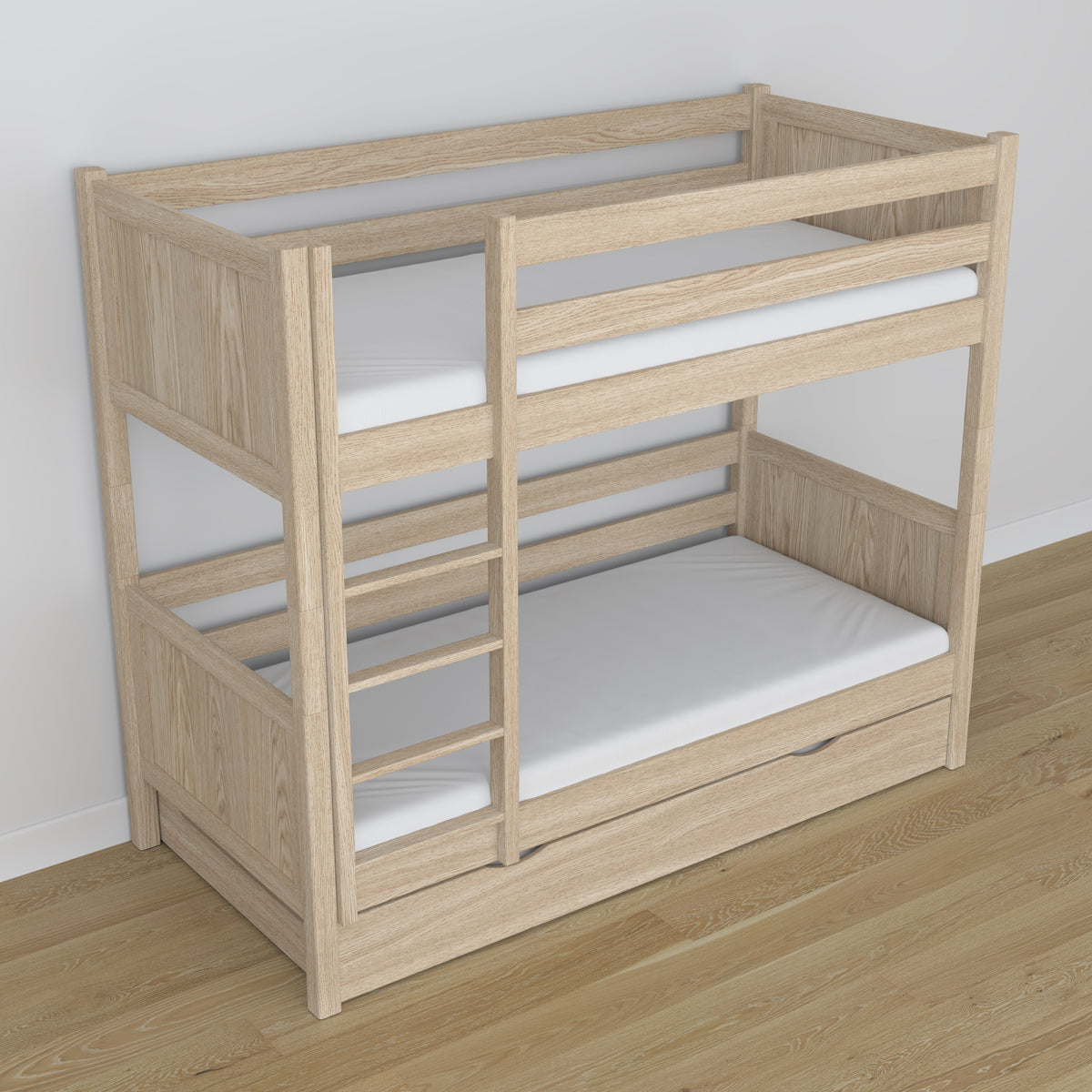 Hochbett mit Schublade für Matratze gebleichte Eiche aus Eichenholz – Massivholz, scandi Stil