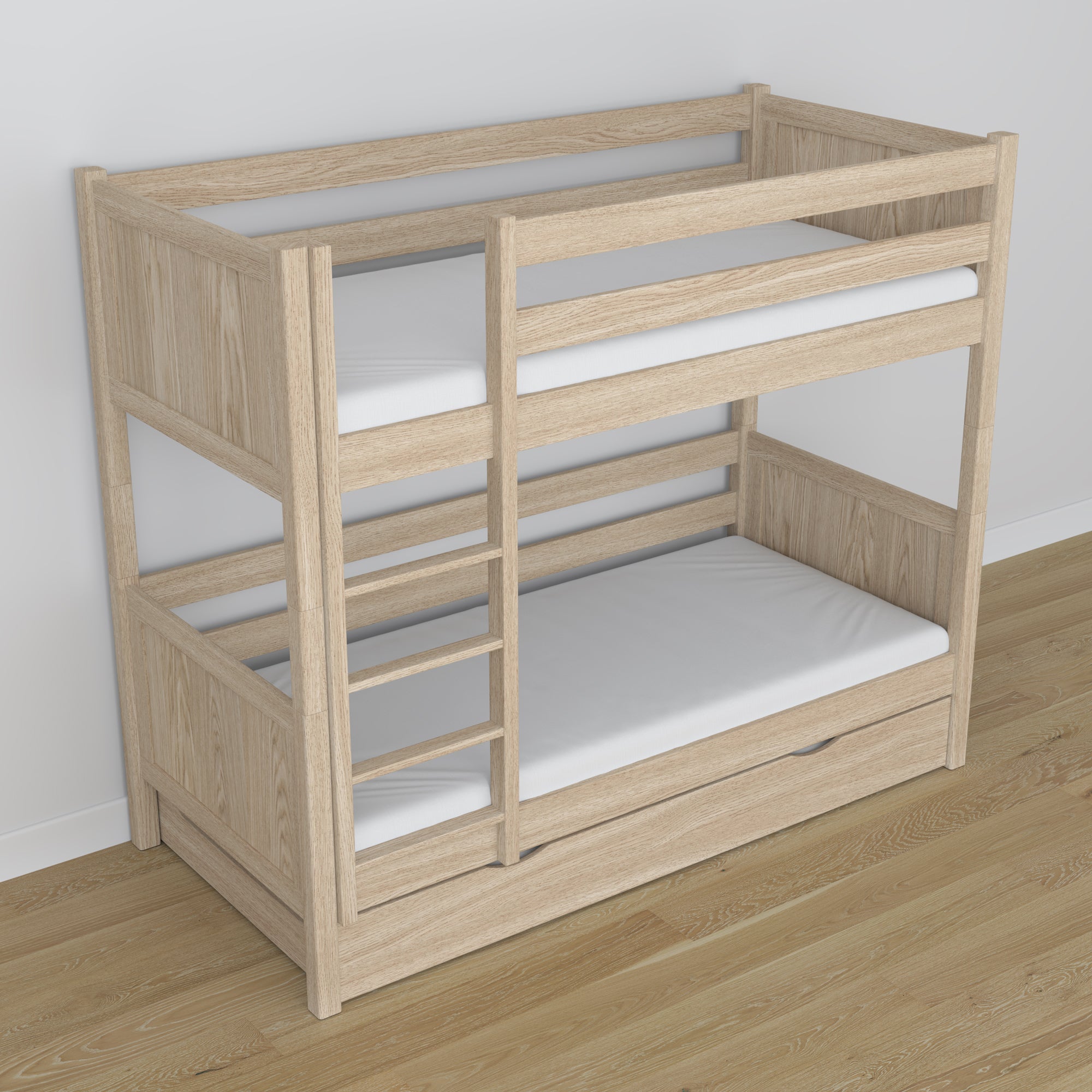 Hochbett mit Schublade für Matratze gebleichte Eiche aus Eichenholz – Massivholz, scandi Stil
