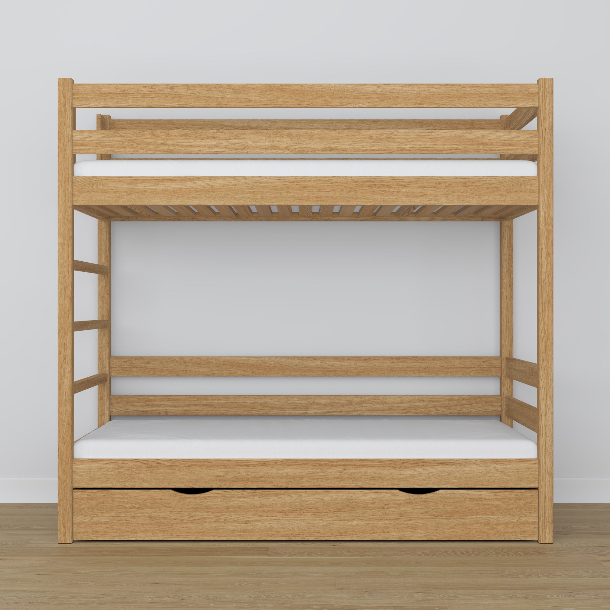 Natural Oak Bunk Bed – Oak Slatted Frame, Side View