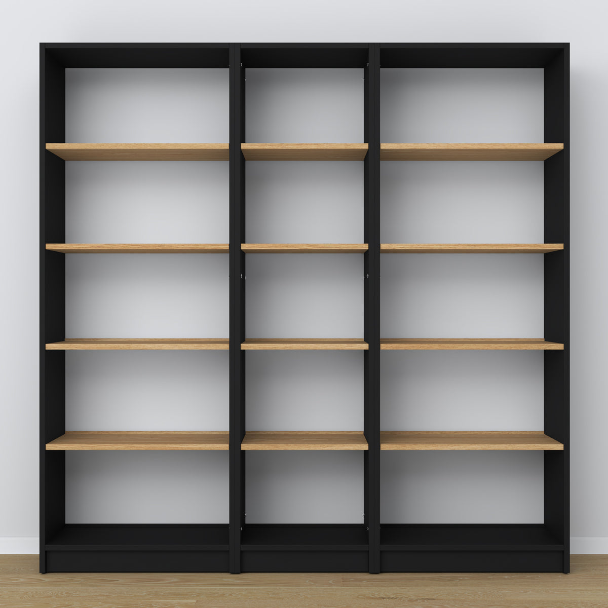 Regal Holz Schwarz-Eiche im Wohnzimmer – skandinavische Einrichtung, Nizio