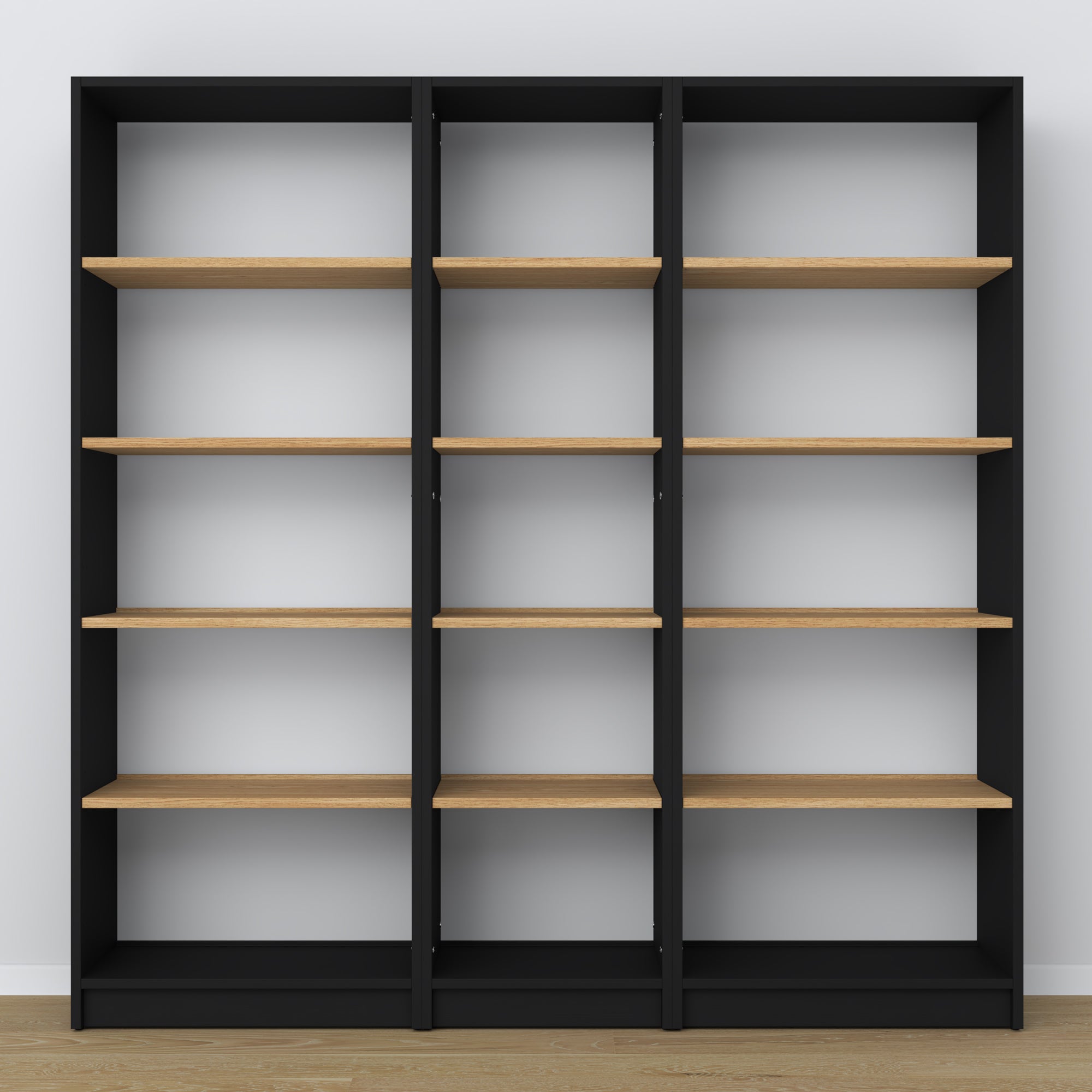 Regal Holz Schwarz-Eiche im Wohnzimmer – skandinavische Einrichtung, Nizio