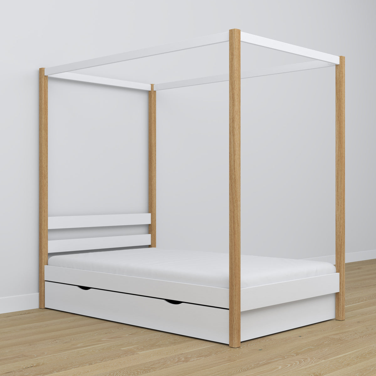 Himmelbett aus Holz, Weiß-Eiche – Dekorationsrahmen, Kinderzimmer
