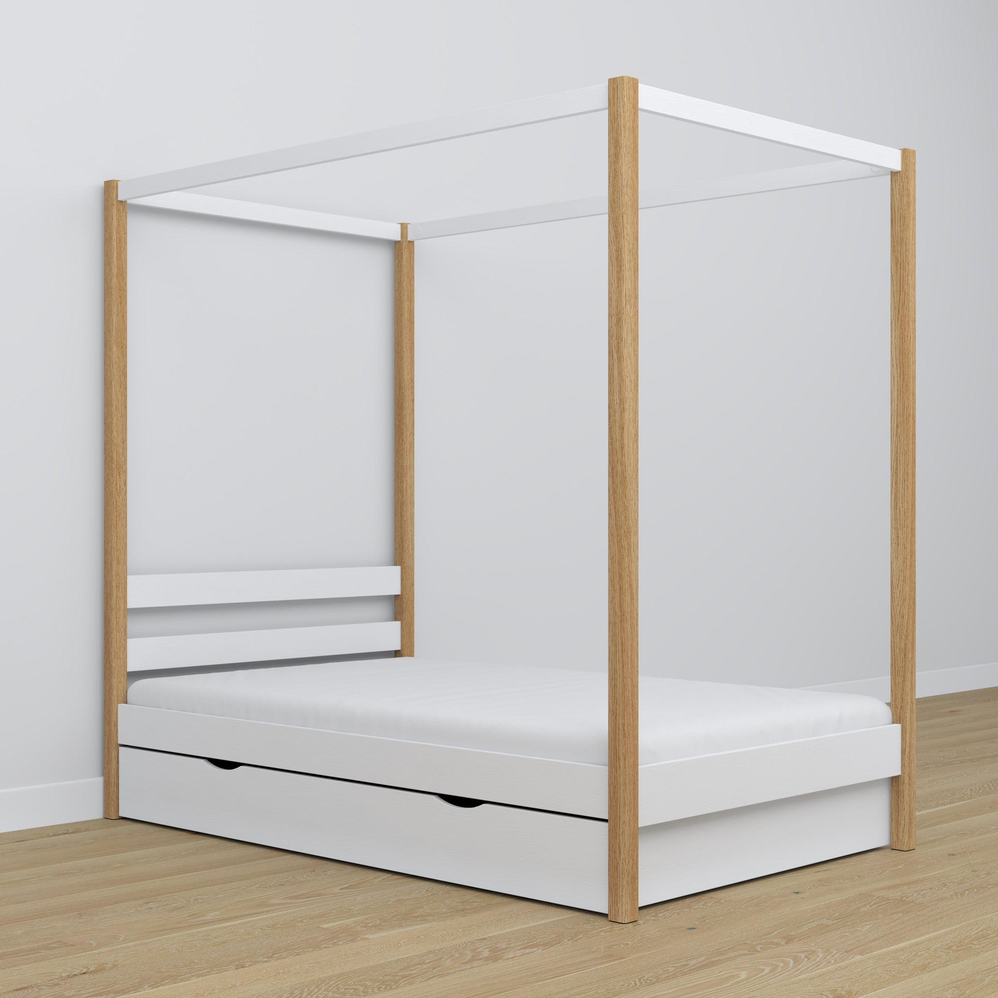 Himmelbett aus Holz, Weiß-Eiche – Dekorationsrahmen, Kinderzimmer