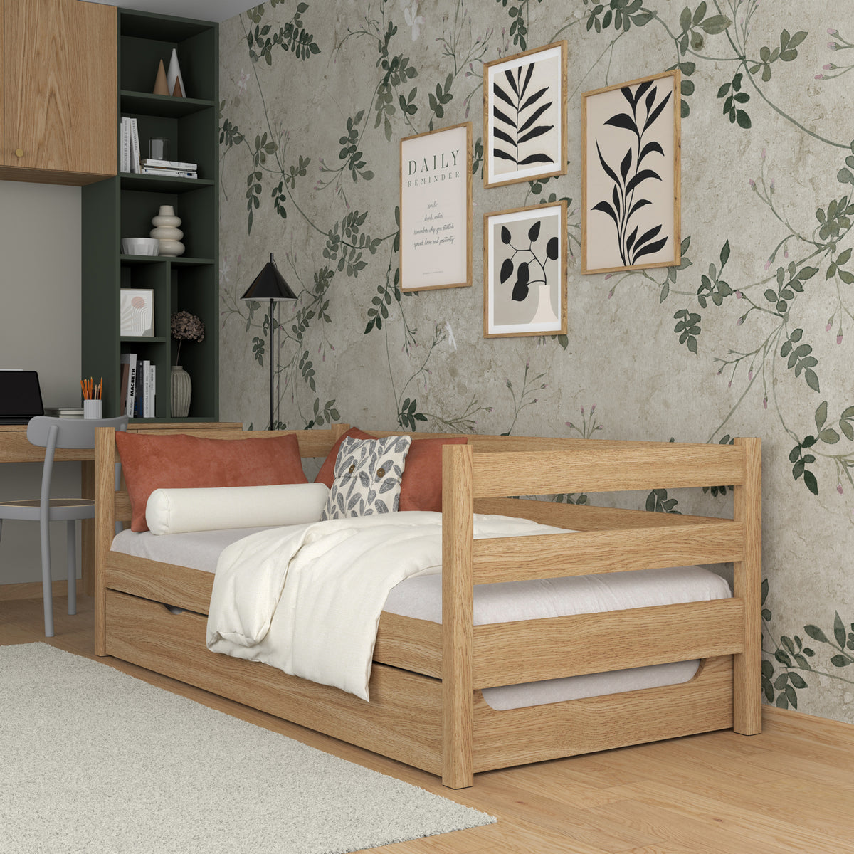 Sofa-Bett Natureiche mit Schublade für Matratze – Eiche, Nizio Home