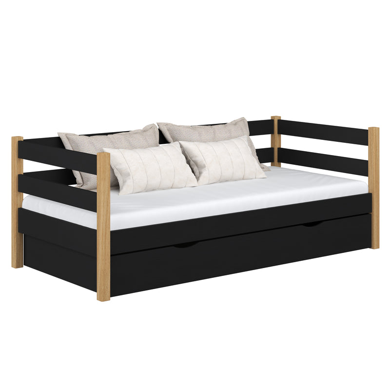 Sofabett mit Schublade Holz schwarz-eiche – Kinderzimmer, scandi Stil Nizio