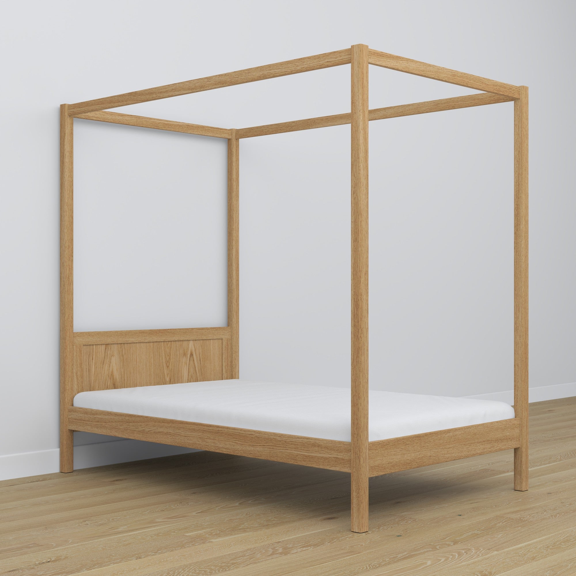 Bett natureiche mit Baldachin – dekorativer Rahmen aus Eiche, kindersicher