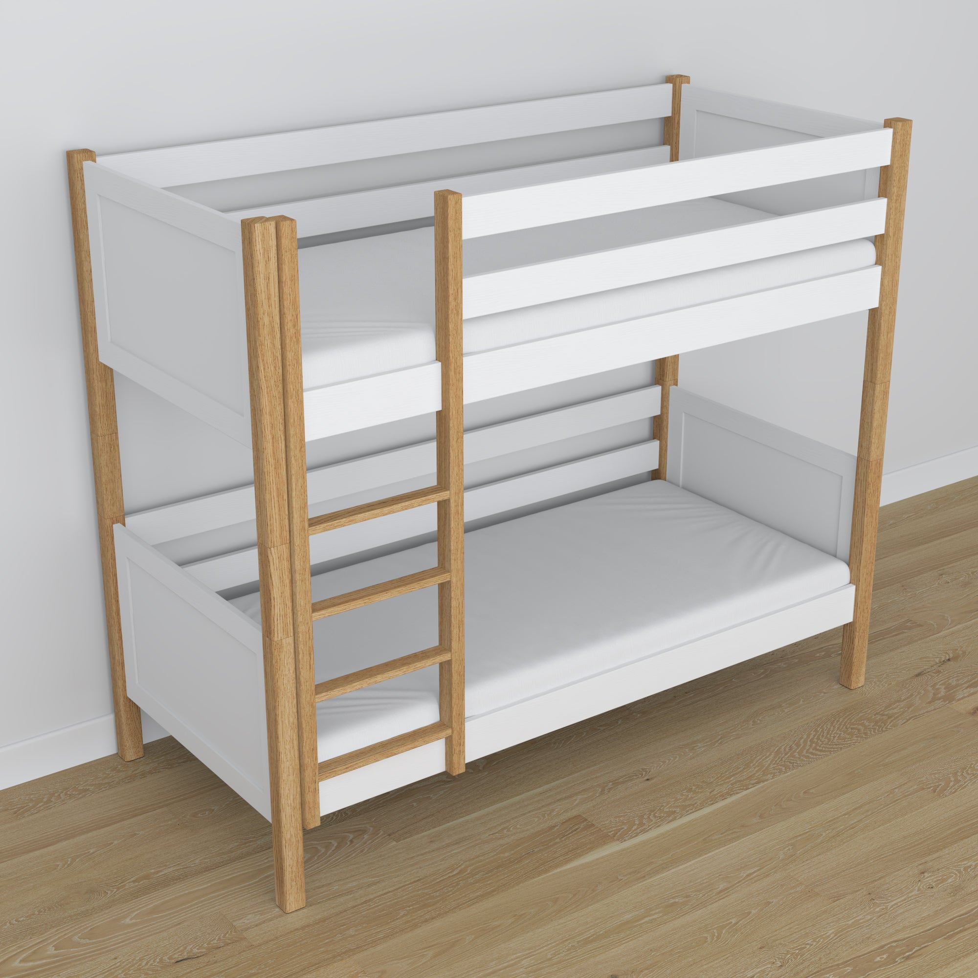 Etagenbett Weiß-Eiche im Kinderzimmer – Scandi-Einrichtung, Holz