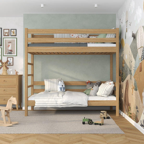 Etagenbett Natureiche – Leiter und Schutzgitter aus Eiche, Nizio Home