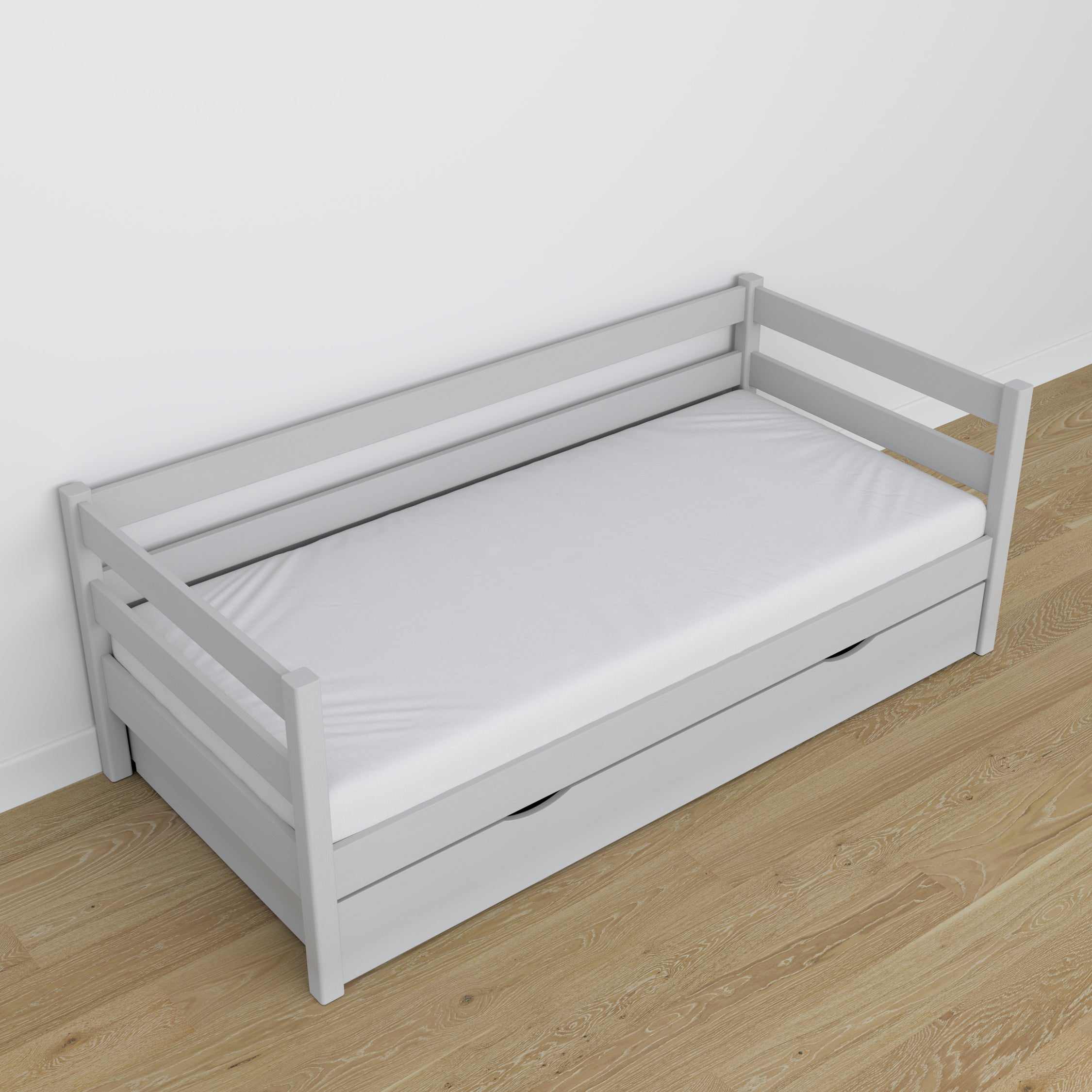 Łóżko sofa z szufladą N01 popielaty – widok z innej perspektywy, polskie meble