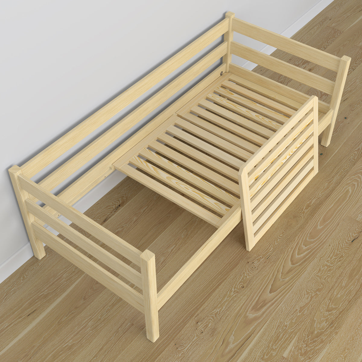 Clear pine sofa bed with mattress drawer made of wood – dimensions, Nizio