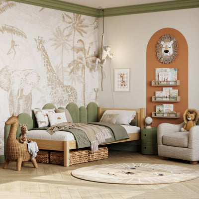 Drewniane łóżko pojedyncze N02 sosna naturalna – widok ogólny, lite drewno sosnowe