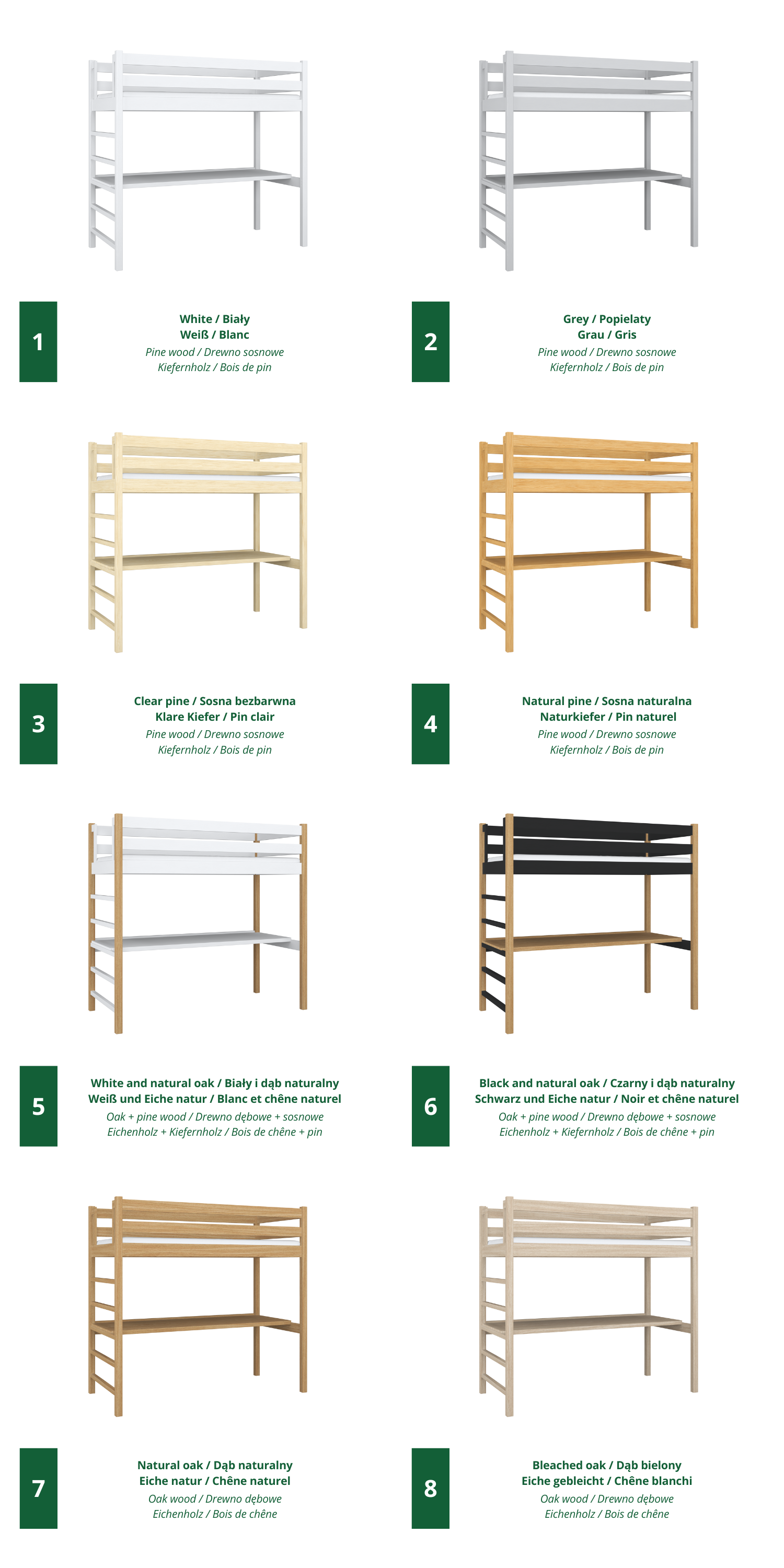Hochbett mit Schreibtisch N01 RAL/NCS – aus Holz, Farbe an Innenraum angepasst, Nizio Home