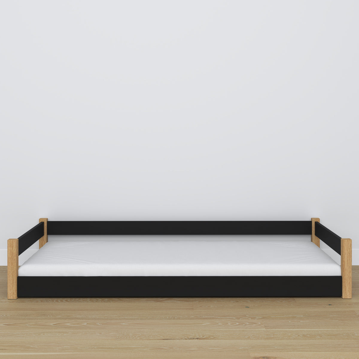 Wooden low bed N01 black / oak