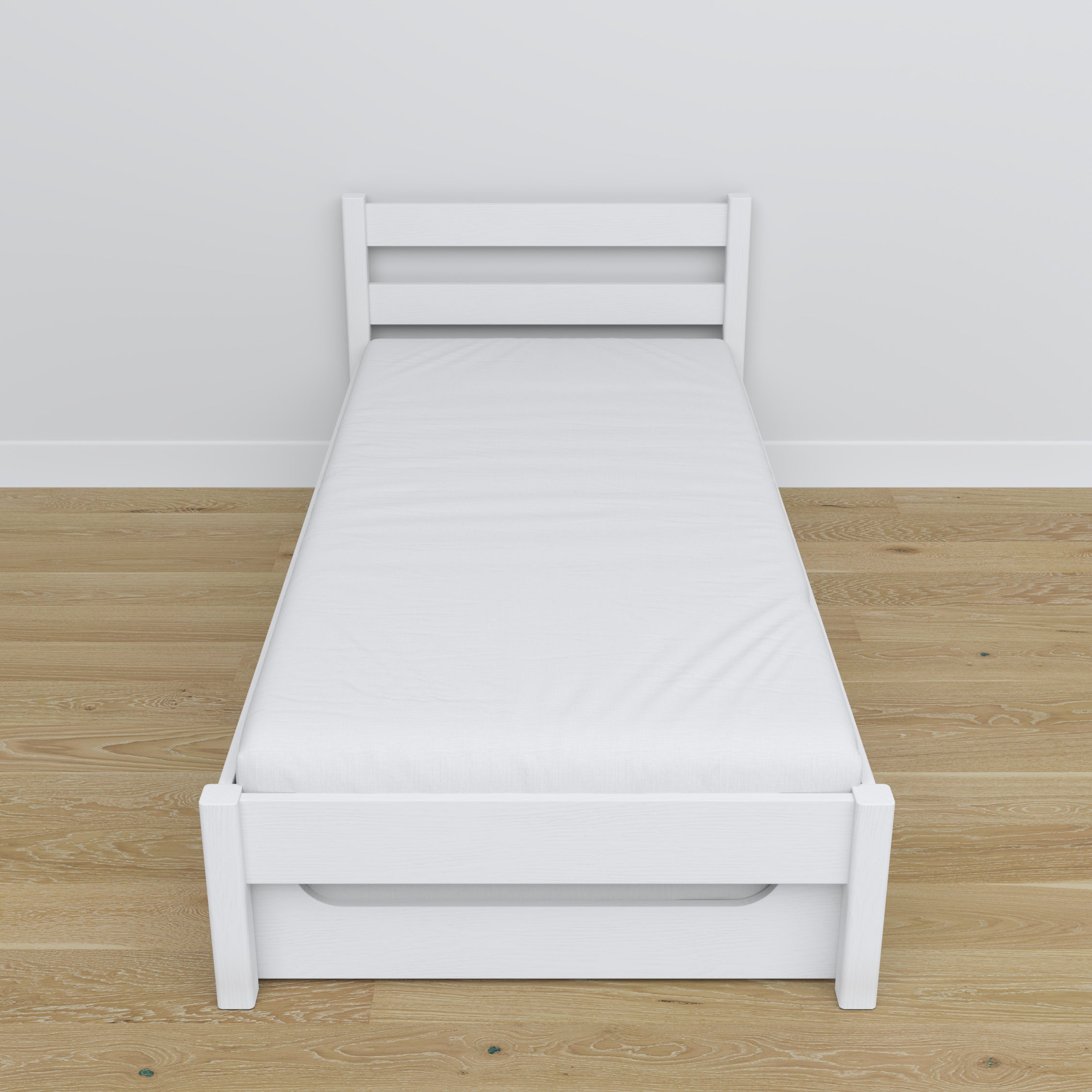 Bett mit Schublade für Matratze weiß aus Holz – Maße, Nizio