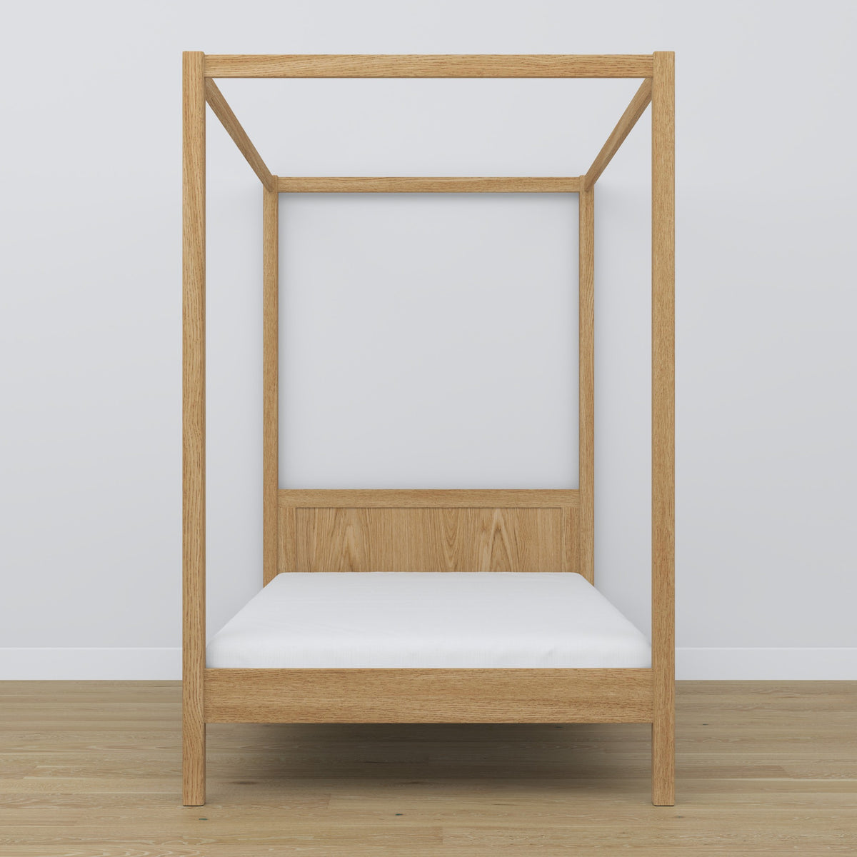 Himmelbett aus Eiche, Natureiche – Nahaufnahme von Himmel und Kopfteil