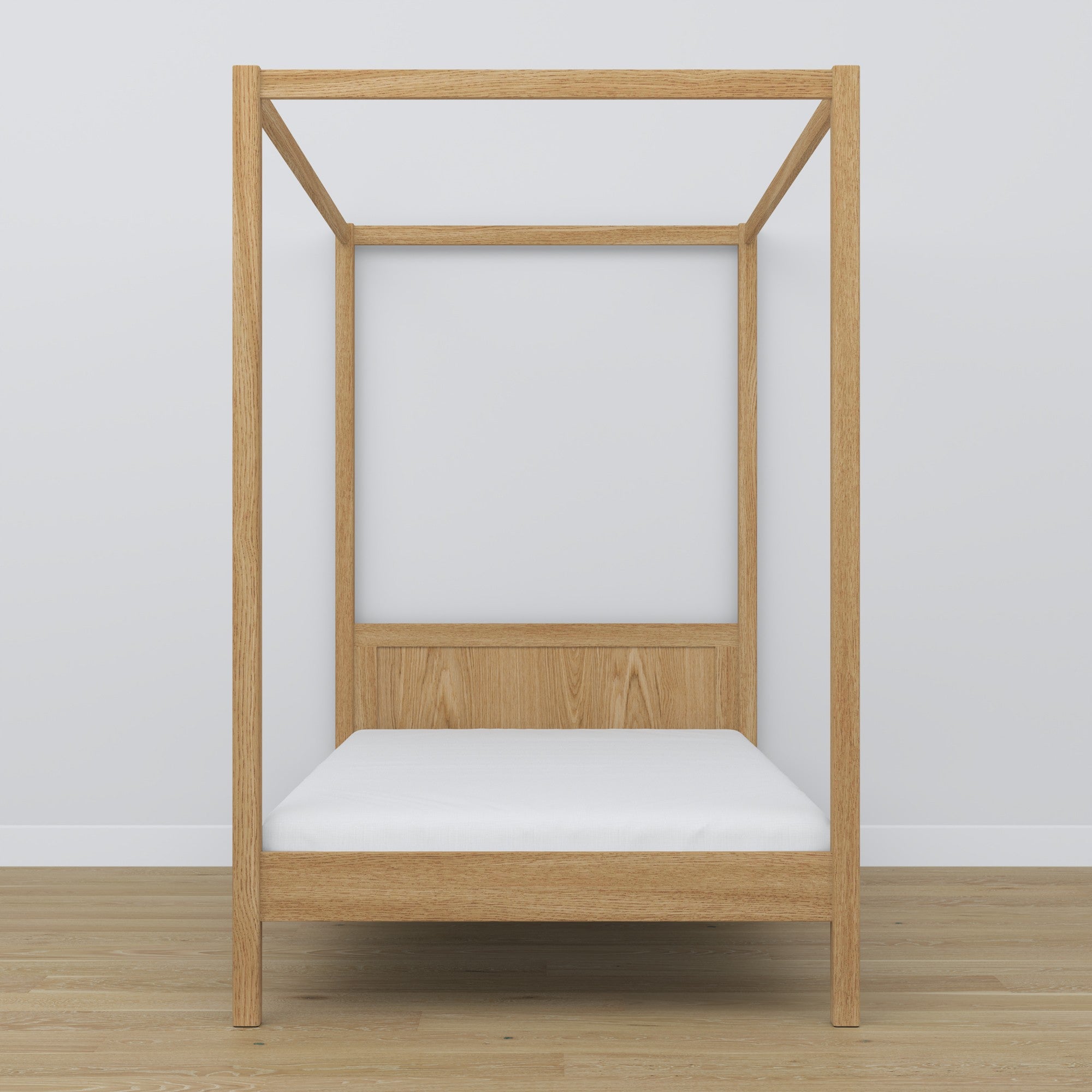 Himmelbett aus Eiche, Natureiche – Nahaufnahme von Himmel und Kopfteil