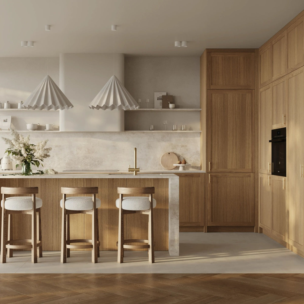 Oak front panel Nizio – hinge mounting, carpentry detail