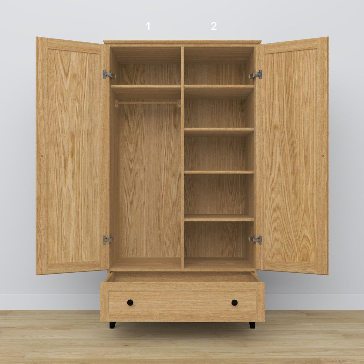 Oak wardrobe 2D1S Scandi oak natural / black