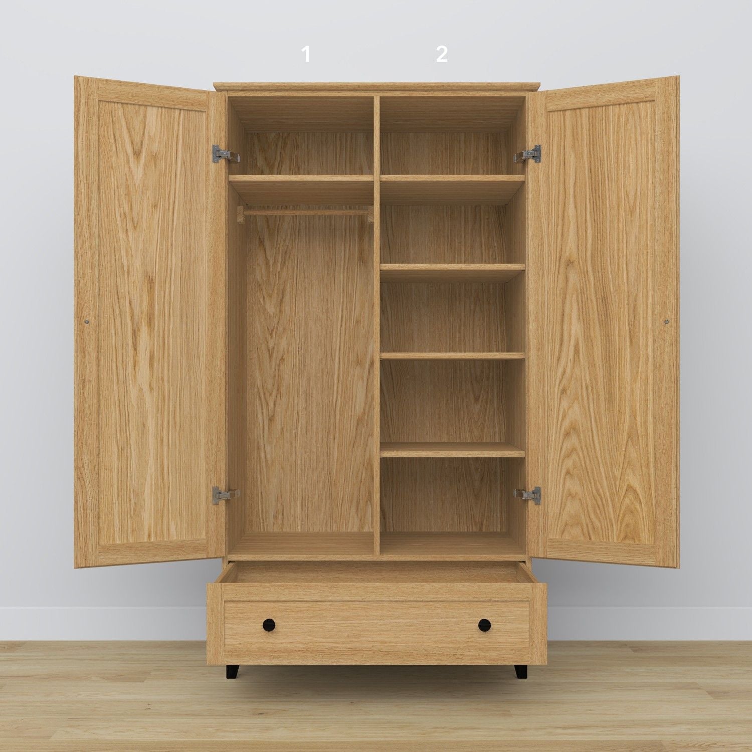 Oak wardrobe 2D1S Scandi oak natural / black