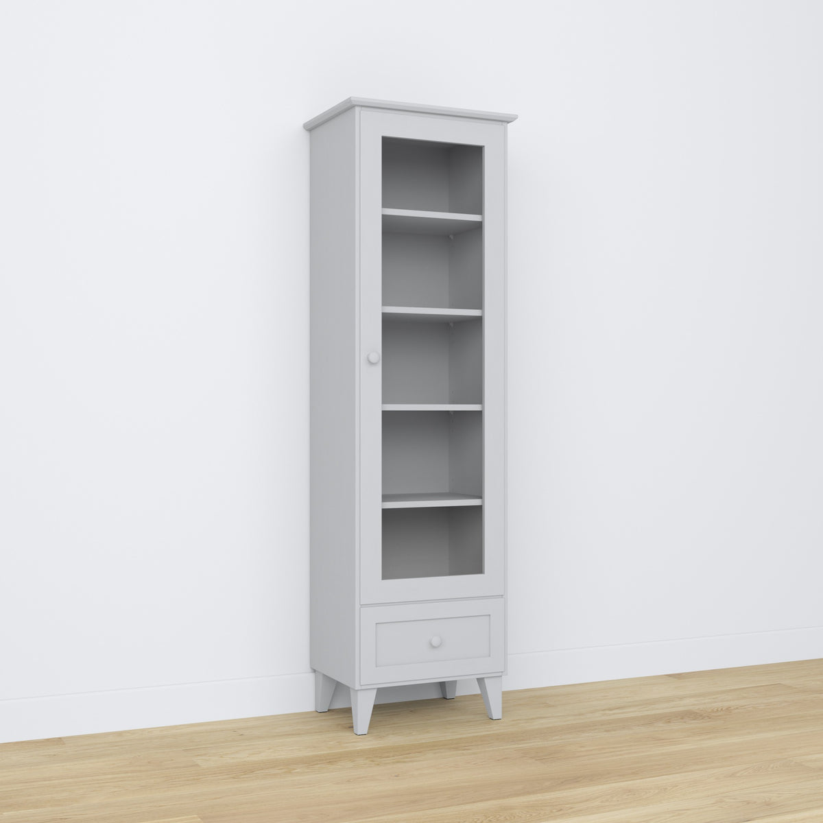 Vitrine 1S 57 Aschgrau – Holz, Glastüren, Frontansicht