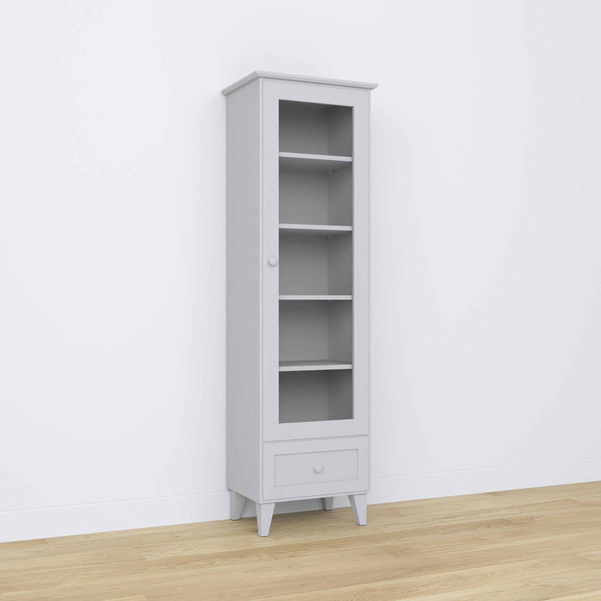 Vitrine 1S 57 Aschgrau – Holz, Glastüren, Frontansicht