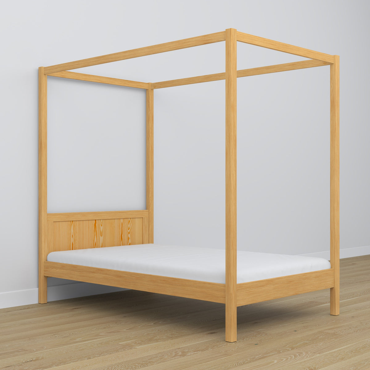 Bett Kiefer natur mit Baldachin – dekorativer Rahmen aus Holz, kindersicher