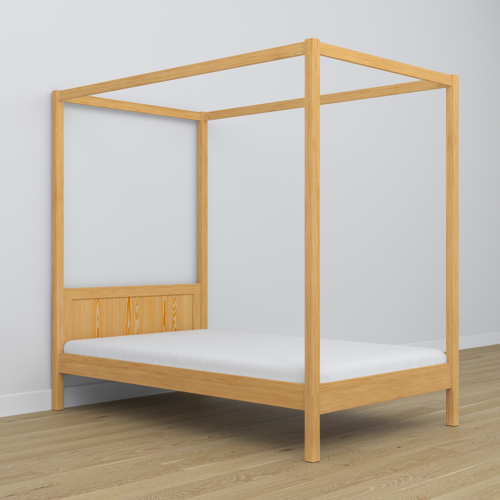 Bett Kiefer natur mit Baldachin – dekorativer Rahmen aus Holz, kindersicher