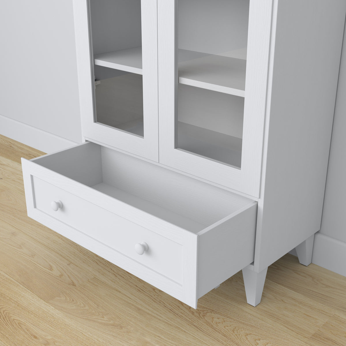 Display cabinet 1S 90 white – glass door, hinges, wooden, Nizio