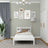 Single wooden bed white – side view, furniture proportions