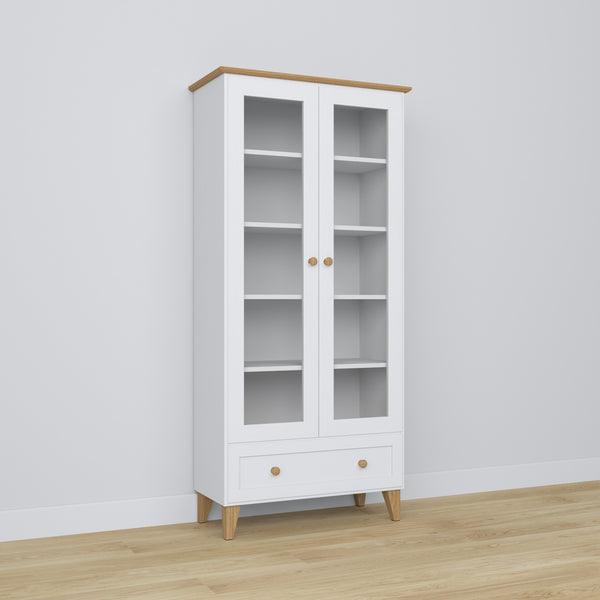 Wooden display cabinet 1S 90 Scandi white / natural oak