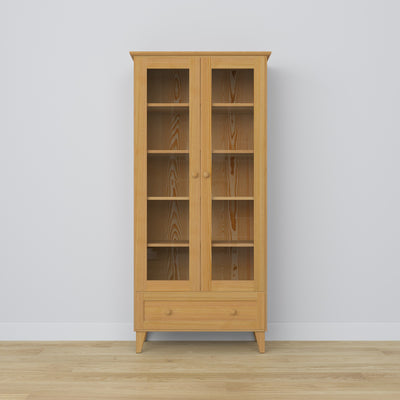 Vitrine mit Schublade Kiefer naturfarben 90 cm – Wohnzimmer, skandinavischer Stil Nizio