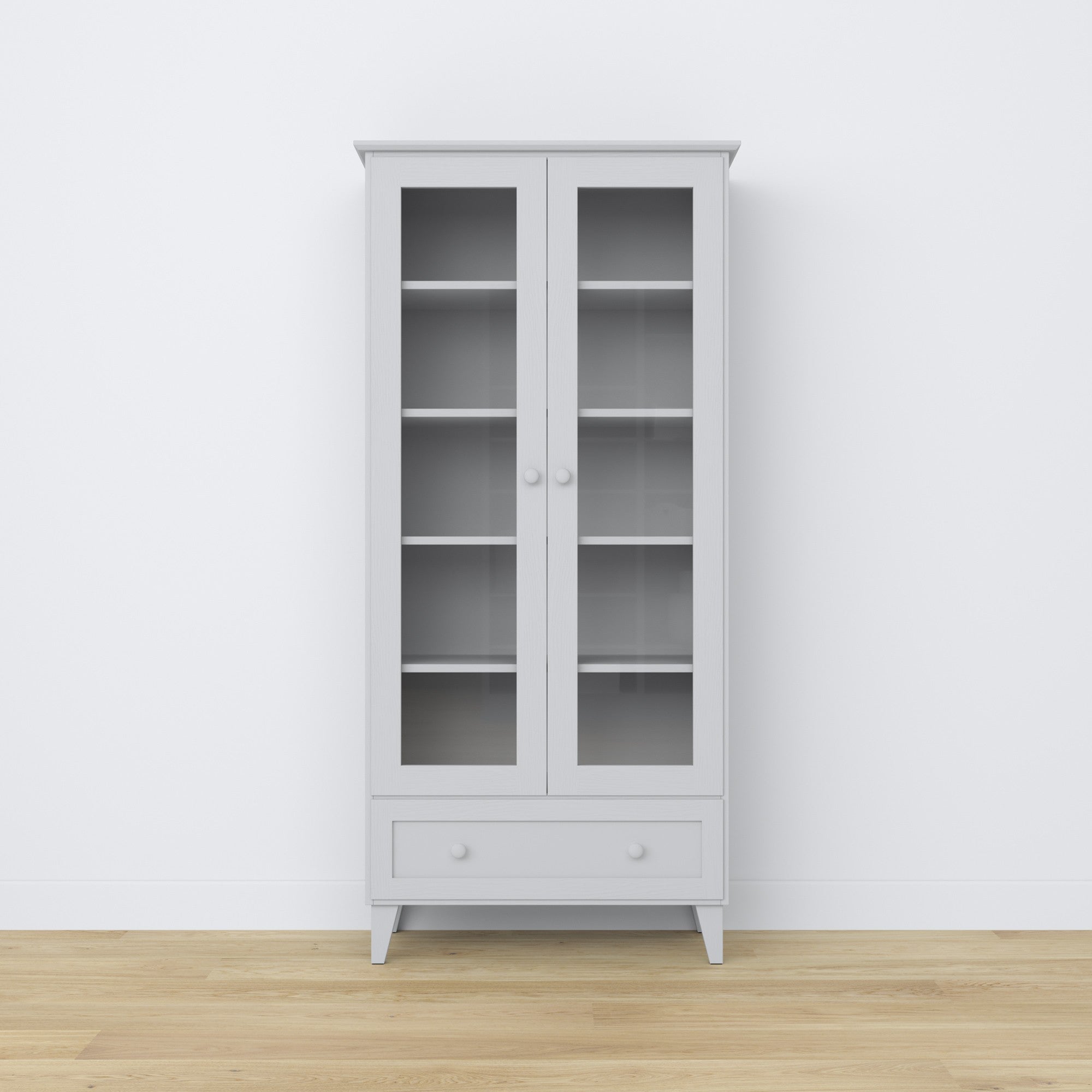 Vitrine mit Schublade Holz grau 90 cm – Wohnzimmer, skandinavischer Stil Nizio