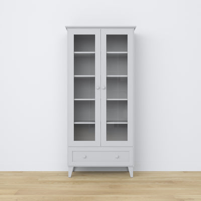 Vitrine mit Schublade Holz grau 90 cm – Wohnzimmer, skandinavischer Stil Nizio