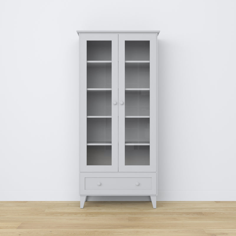 Vitrine mit Schublade Holz grau 90 cm – Wohnzimmer, skandinavischer Stil Nizio