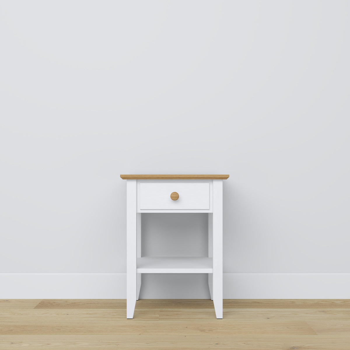 Wooden bedside table 1S N01 Scandi white / natural oak
