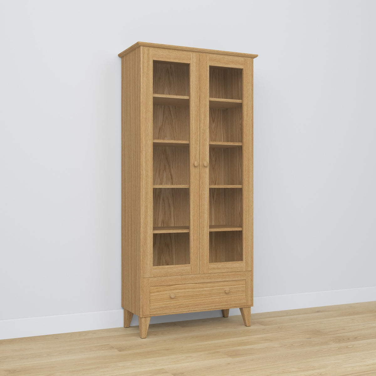 Vitrine 1S 90 Natureiche – Eiche, Glastüren, Frontansicht