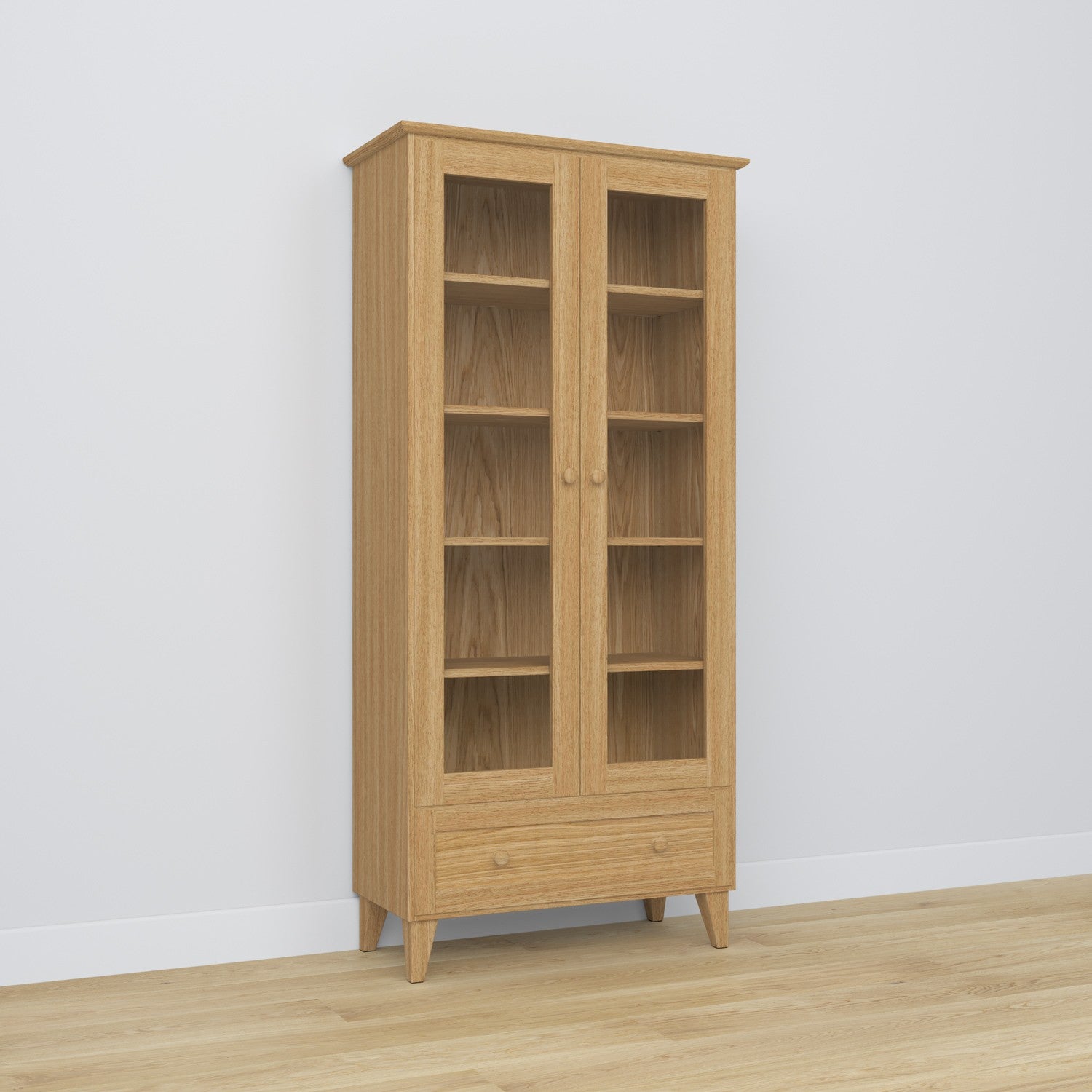 Vitrine 1S 90 Natureiche – Eiche, Glastüren, Frontansicht