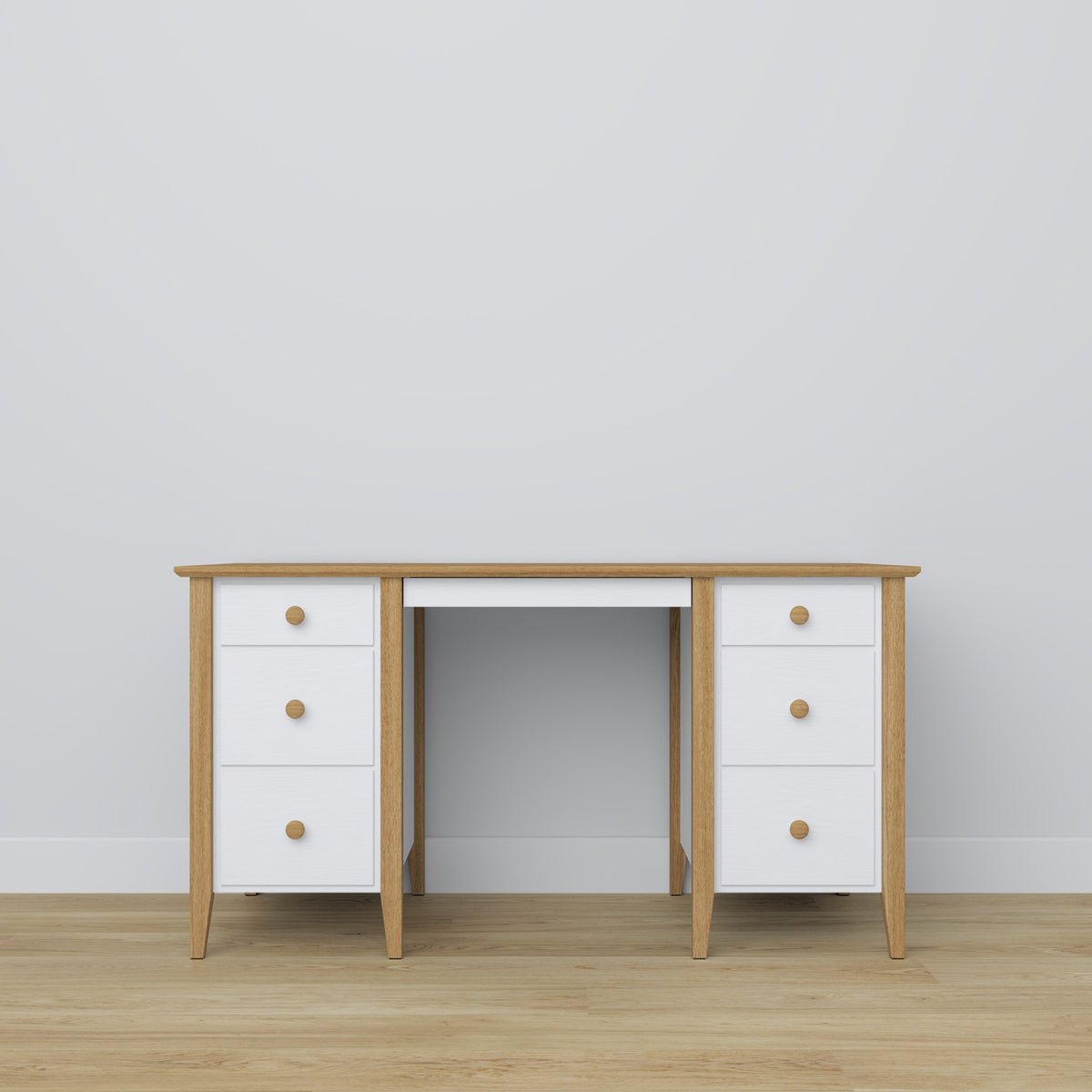 Schreibtisch mit 6 Schubladen Holz Weiß mit Eiche – Arbeitszimmer und Jugendzimmer, scandi
