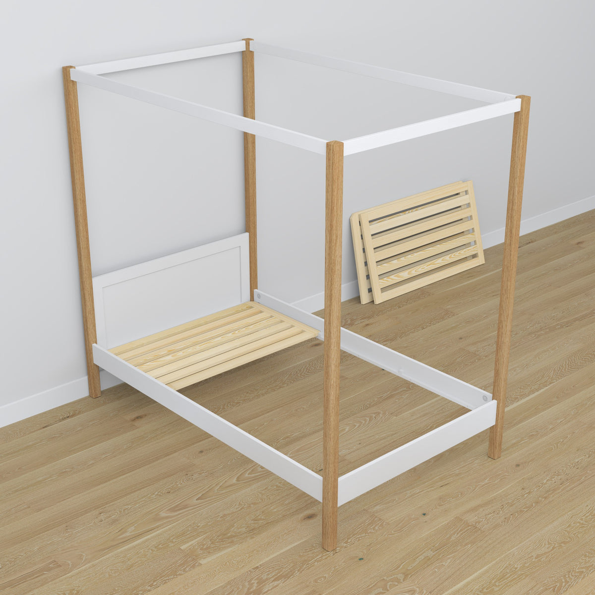 Himmelbett aus Holz, Weiß-Eiche – Scandi-Einrichtung im Kinderzimmer