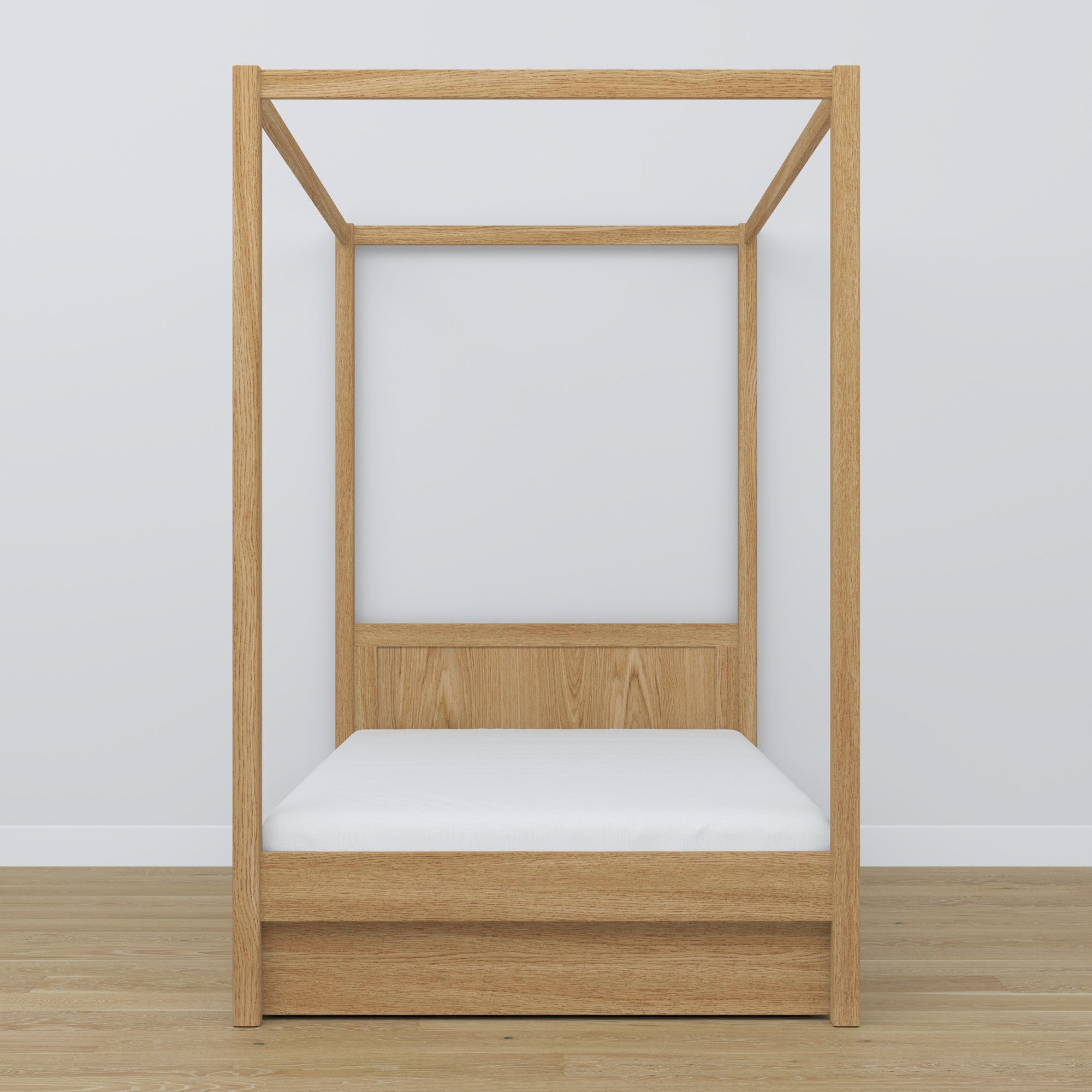 Bett natureiche mit Baldachin – Schublade offen, aus Eiche, Nizio Home