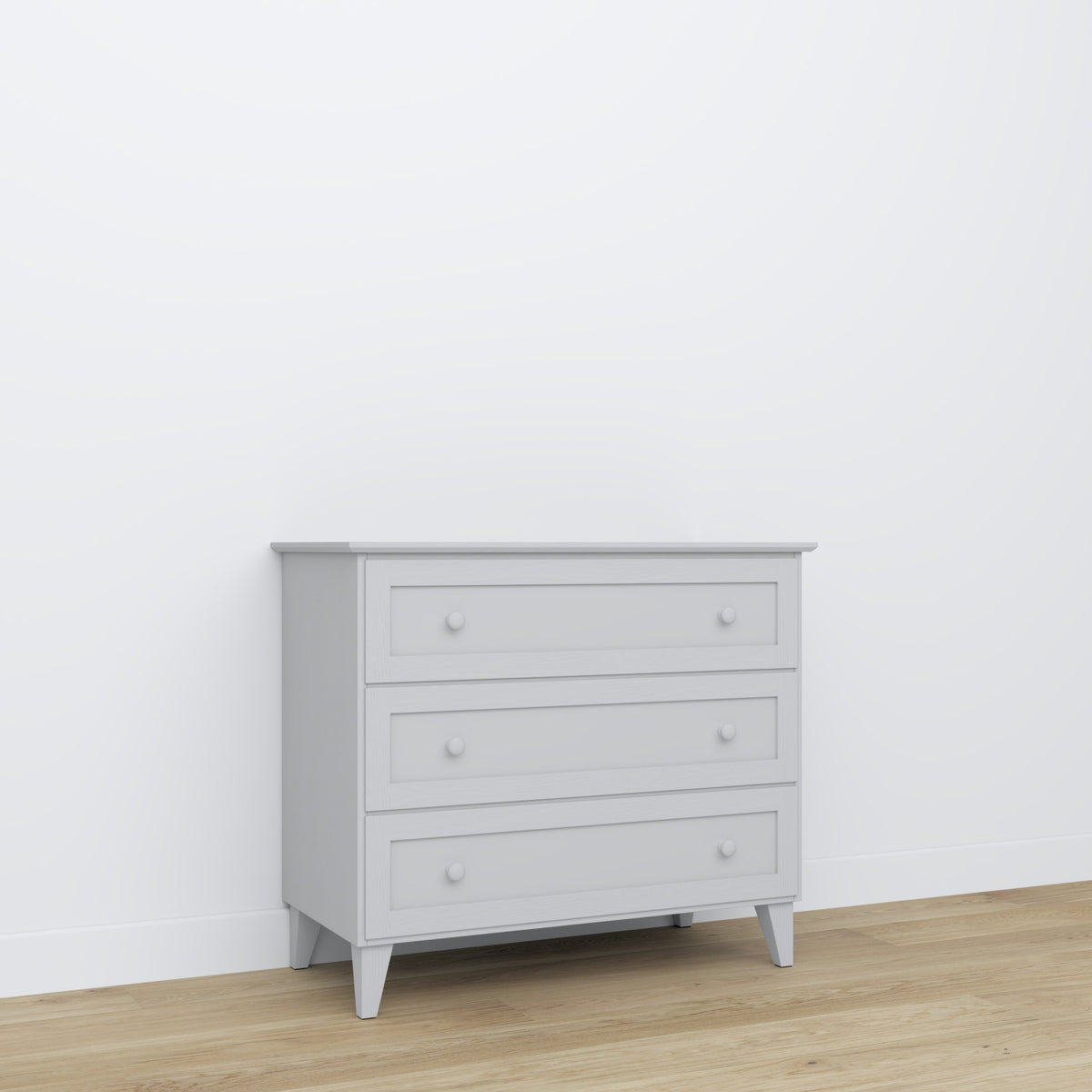 Kommode 3S Grau – Holz, geschlossene Schubladen, Frontansicht, Nizio