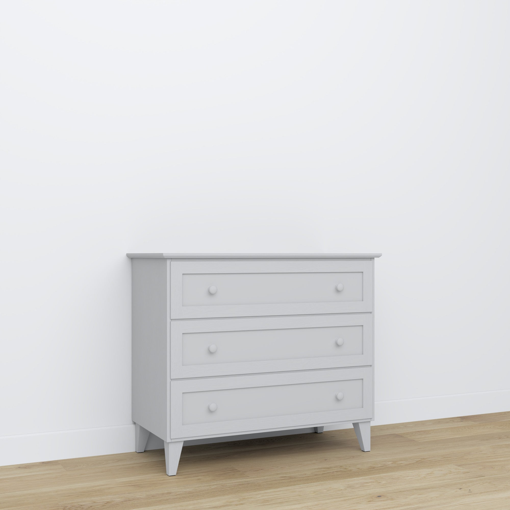 Kommode 3S Grau – Holz, geschlossene Schubladen, Frontansicht, Nizio