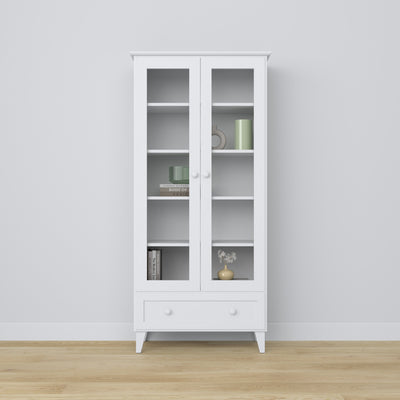 Vitrine mit Schublade Holz weiß 90 cm – Wohnzimmer, skandinavischer Stil Nizio